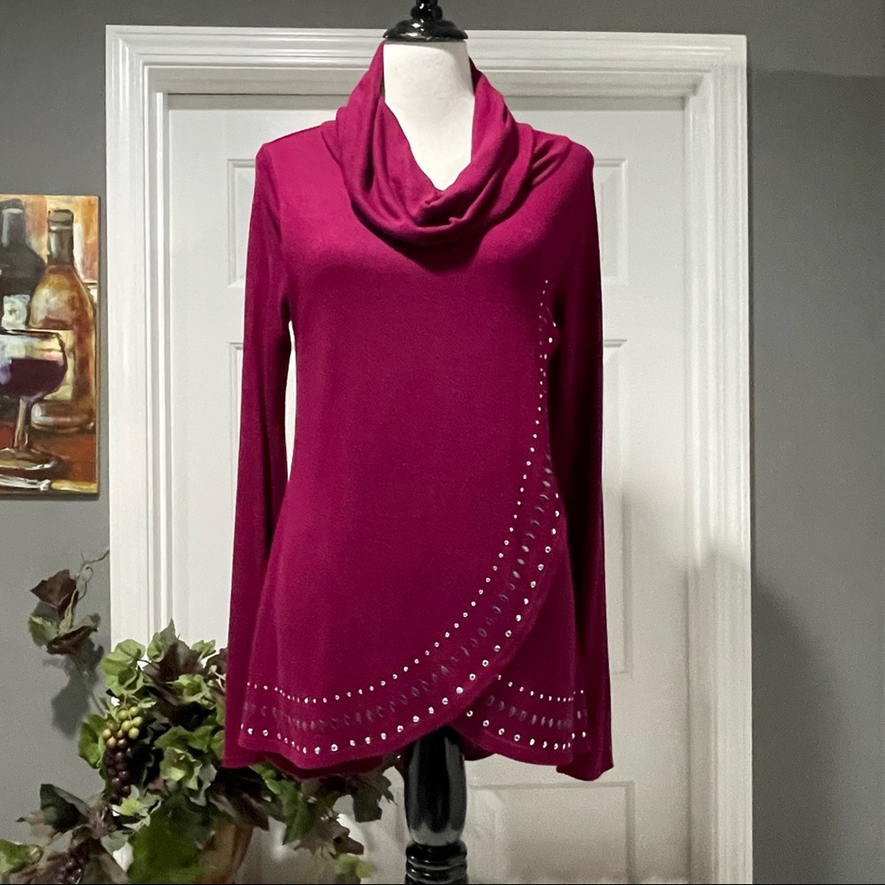 Belldini Fuschia Embellished Cowl Neck Sweater - Size M